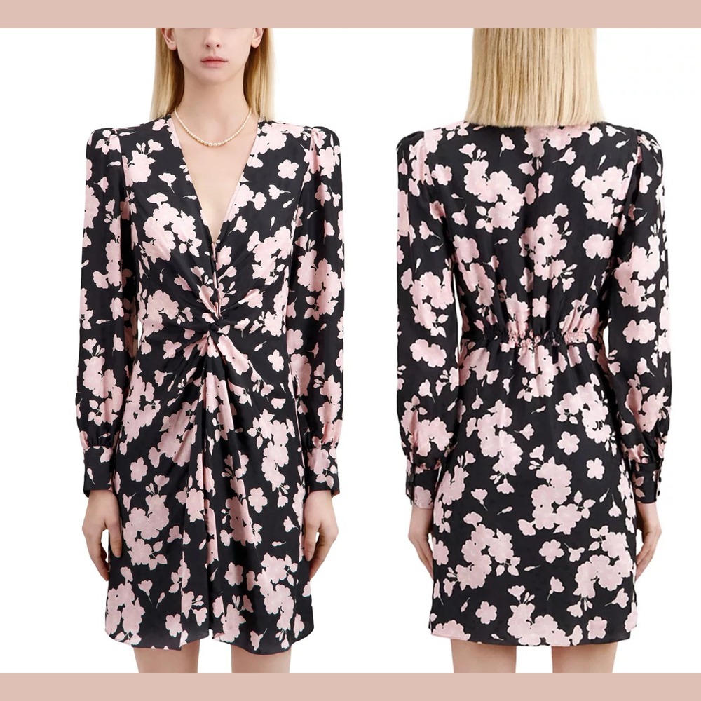 NWT The Kooples [‎ Sz 3 ] Garden of Eden Japanese Flower Dress Black Pink #U1395